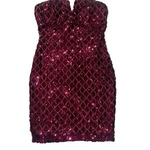 Emerald Sundae Wine Burgundy Sequin Strapless Tube Dress Size Large NWT